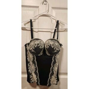 La Senza Lingerie Corset Medium Black And Cream Lace, Adjustable Straps, Padded